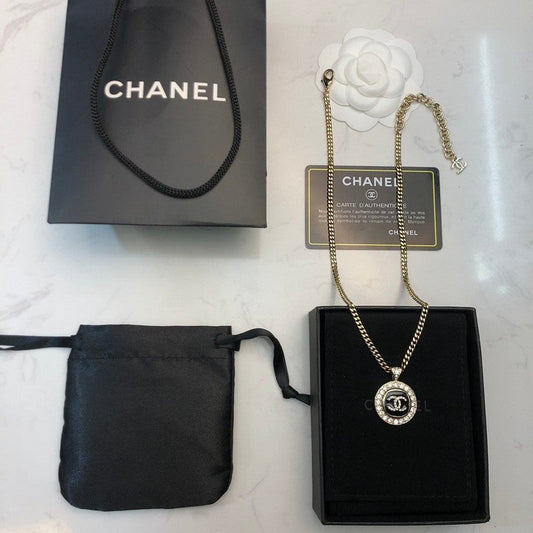 18K  Chanel Black & White Diamond Gold Necklace